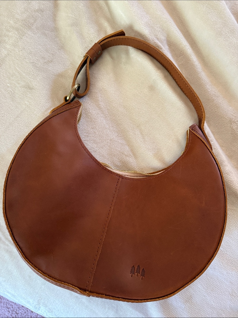 Brown Crescent Leather Shoulder Bag